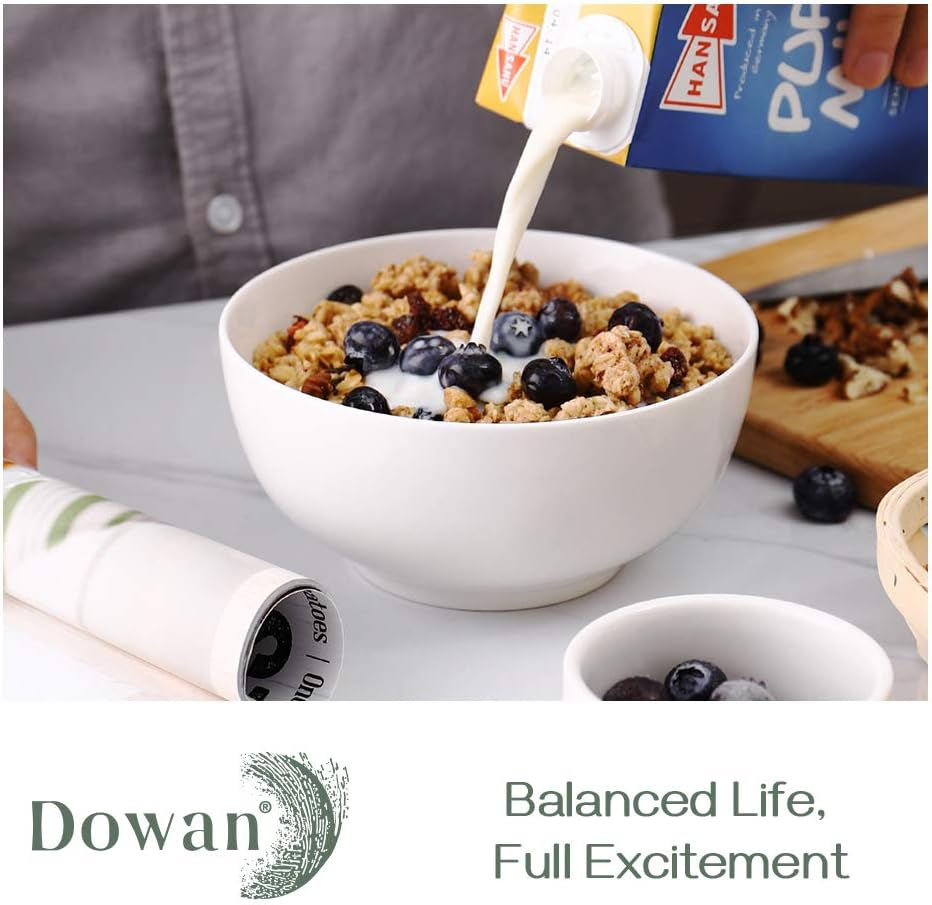 22 Ounce Soup and Cereal Bowls, Porcelain Serving Salad Bowls, Dishwasher & Microwave Safe, Centerpiece Serving Bowls, White,Bowl Set for Rice Pasta Oatmeal